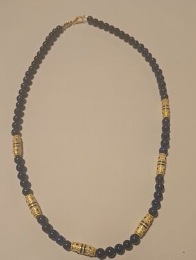 Gold Accent Beaded Lapis Necklace - Women's Jewelry